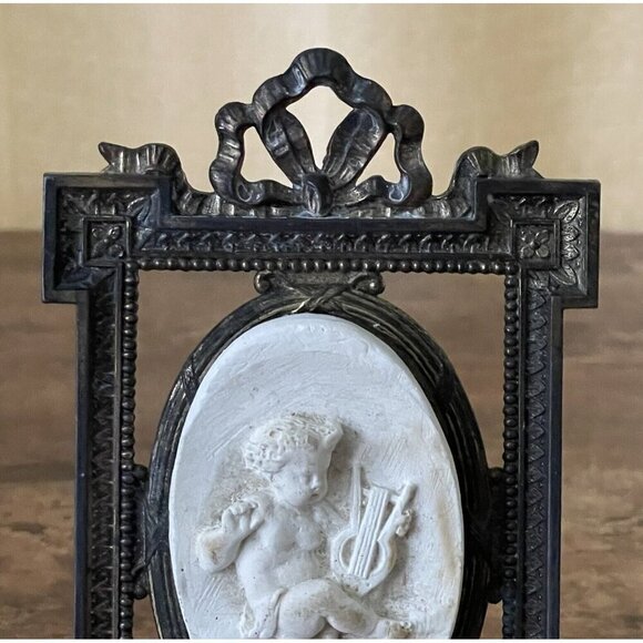 Antique 19th Century Napoleon III French Meerschaum Carved Relief Brass Frame - Picture 4 of 12